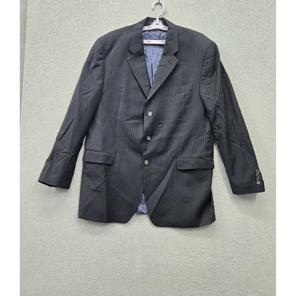 Lauren Ralph Lauren Men Blazer 46L Black Pinstriped Pure New Wool Business